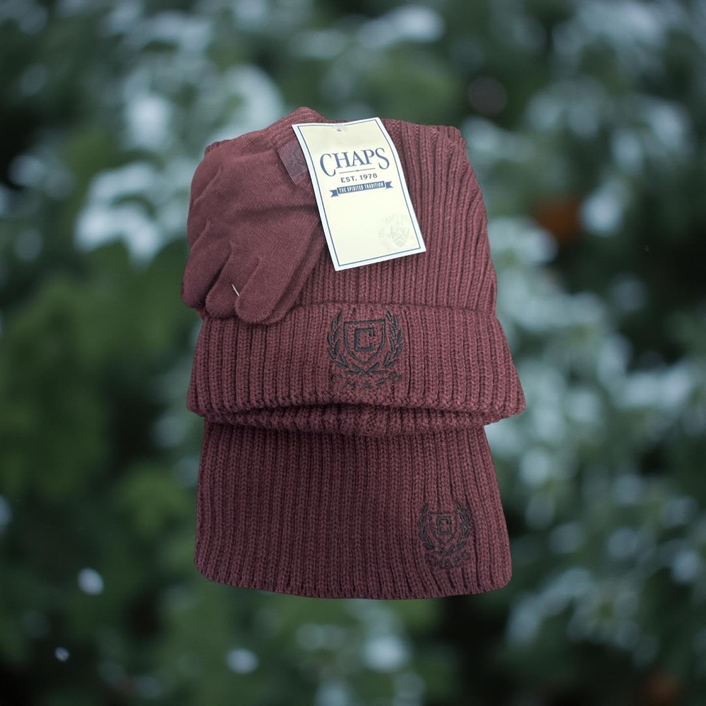 Chaps 3-Piece Fleece Beanie, Glove and Scarf Set